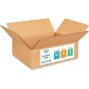 Medium Moving & Shipping Boxes 10x8x3 inches (10-Pack) - Extra Strength 200 lb vs Regular - Corrugated Packing Box, Made in USA - Corrugated Box - Heavy Duty Shipping Box by IDL Packaging