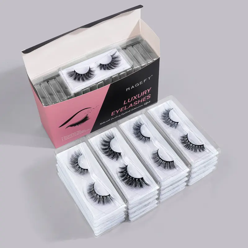 20-Pair Thick 3D D-Curl Mink Eyelash Extensions Set with Paper Box, Natural Soft Volume Wispy Round Anime Lashes, Cartoon Manga Wet Look, Euro-American Style Travel-Friendly Makeup Products for Dramatic, Bigger Bright Eyes