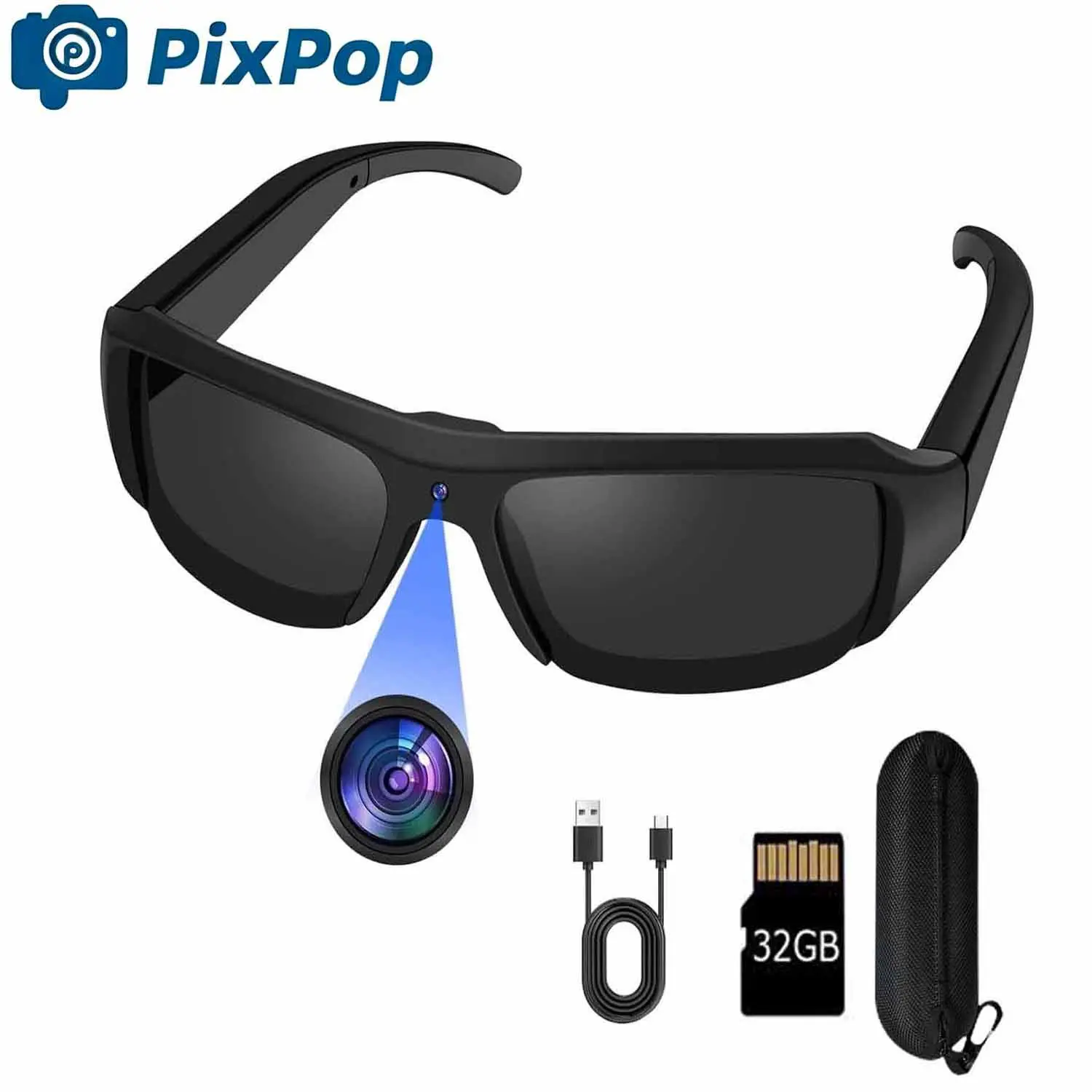 Glasses video, smart glasses camera, high-resolution 1080P video glasses, built-in 16GB memory card, can play music and answer calls, sports camera, action camera, rechargeable battery, 2-hour battery, for travel and Vlog shooting, Thanksgiving gift