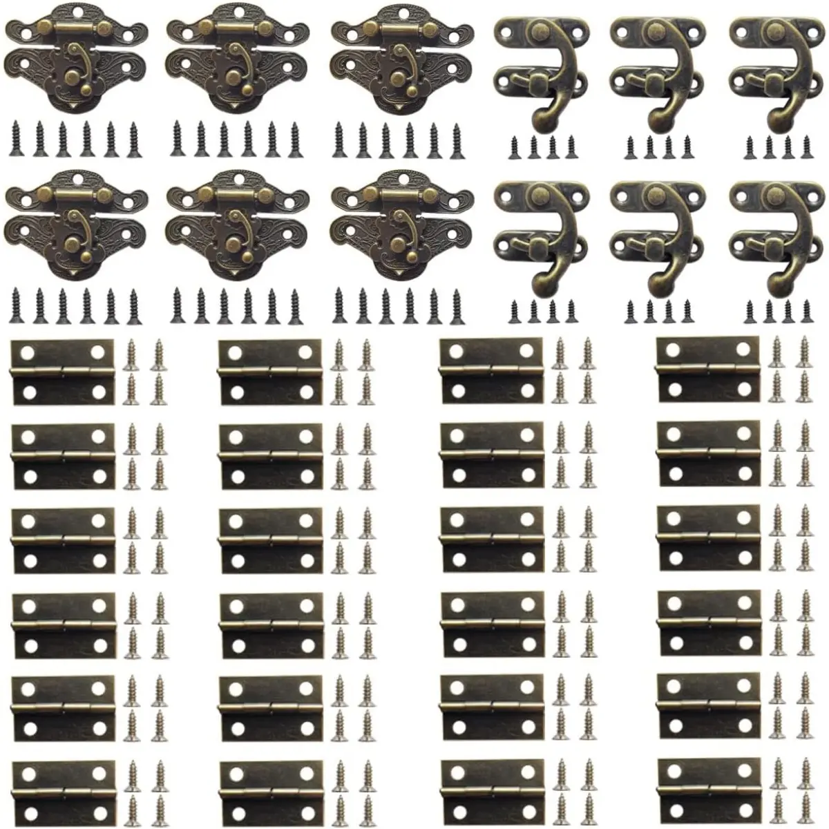 36 Pcs Retro Jewelry Box, Wooden Box, Antique Cabinet Furniture Hardware-Hinges, Latches, Hooks and Hasp Clasp in Bronze Tone