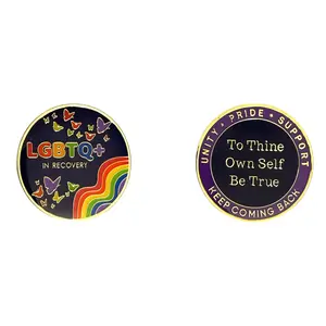 LGBTQ+ Recovery Medallion Challenge Coin, Pride Sobriety Commemorative Coins, Unity Support Token – AA LGBTQ Gift