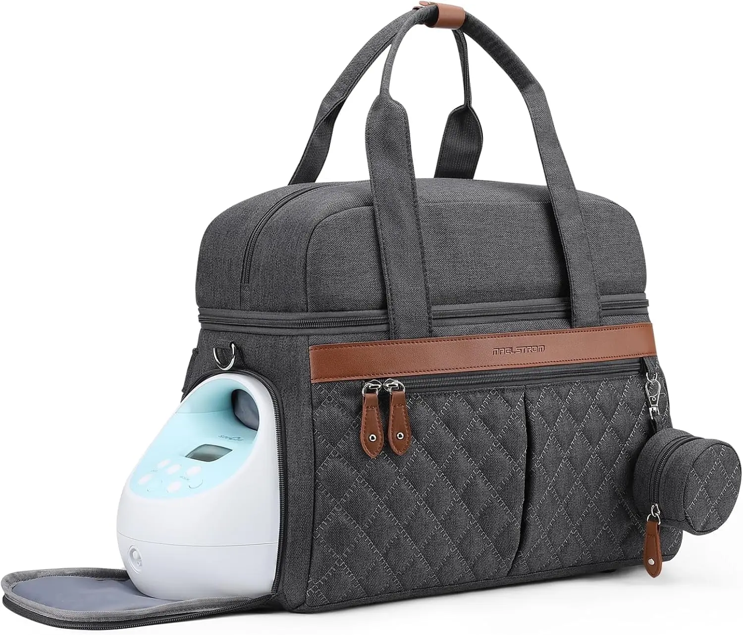Breast Pump Bag, Diaper Bag Tote with 4 Cooler Pockets, Double-Layer Work Bag for Breastfeeding Mom fit 15'' Laptop
