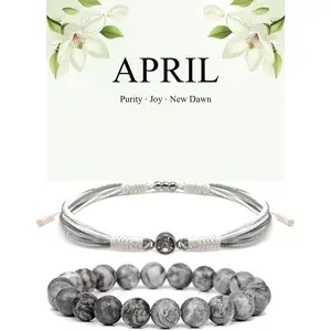 Birthstone Bracelets for Women Men,Healing Crystal Protection Stone Rose Crystal Beads Bracelet,String Wrap Zodiac Month Bracelets Birthday Jewelry Gifts for Mother's Day, Couple, Girlfriend
