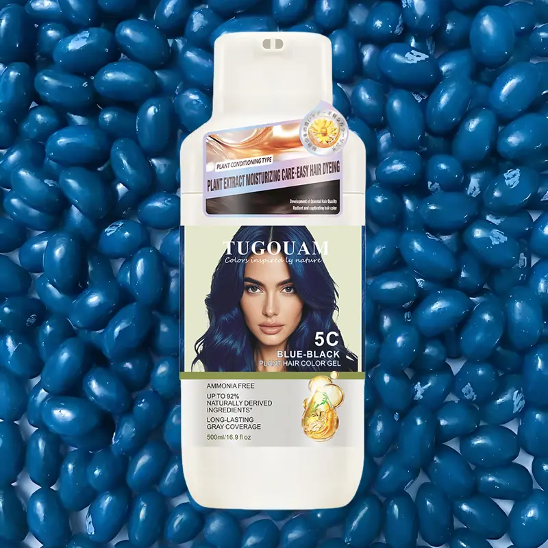 Blue-Black Hair Dye Shampoo, 5-in-1 Herbal Haircare Cleanser for Dyeing Hair, Ammonia-Free Formula with Argan Oil for Men & Women, 16.9 fl oz, Floral, Scented