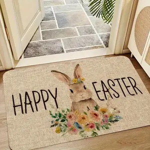 Happy Easter Bunny Floral Doormat, Bedroom, Or Study Decor Fast Drying Anti-Slip Soft Carpet For Bathroom Shower Laundry Room Kitchen All Season Home Decor Bathr Soft Flannel Bath Mat Home Decor Gift