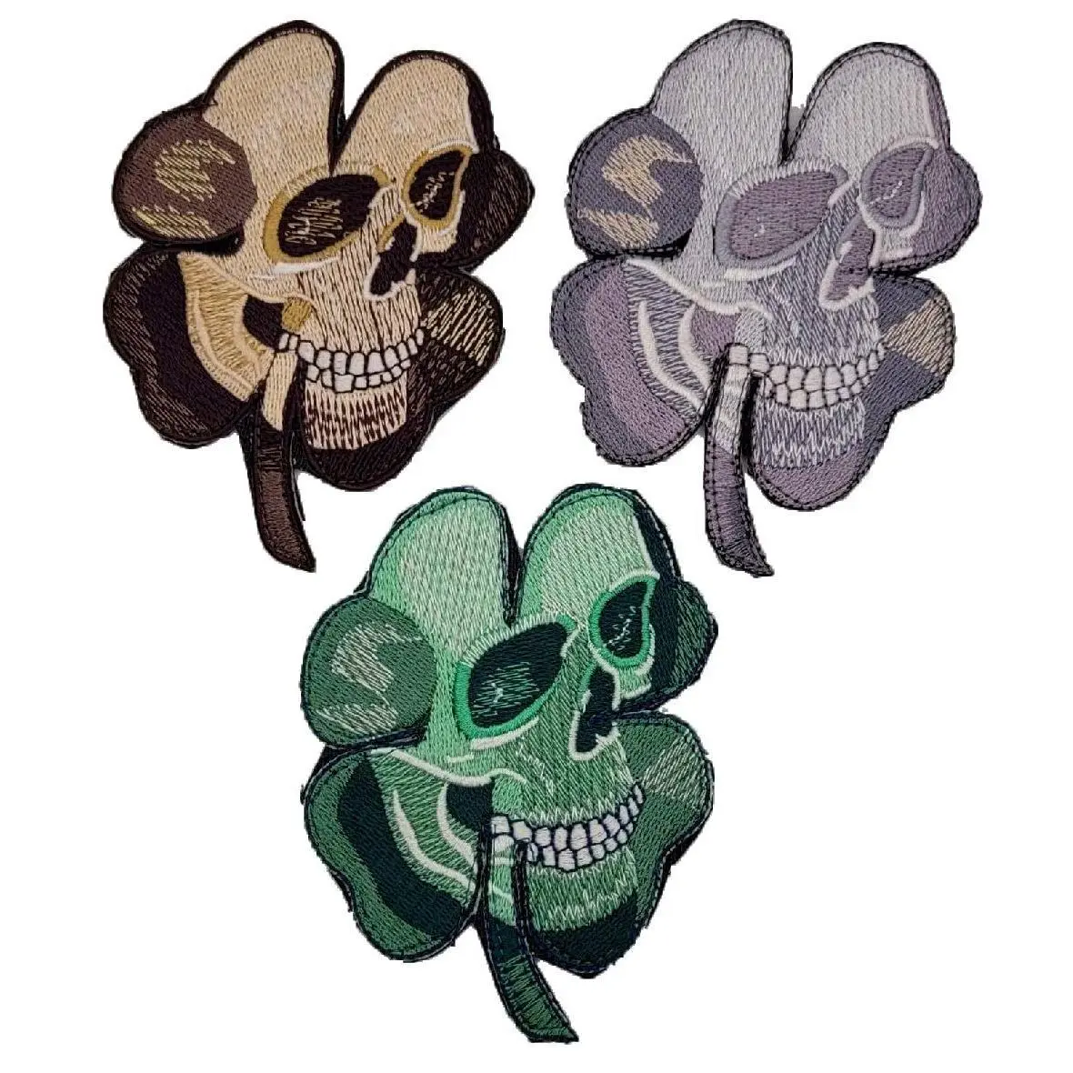 Irish Clover Skull Shamrock Morale Patch [3PC Set - Hook Fastener Backing - 4.0 X 3.0 inch]