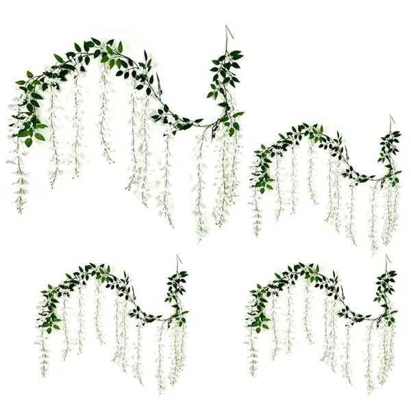 4 Pcs Artificial Wisteria Vines, 60cm White Wisteria Garland, Outdoor Simulation Wisteria Flower Vine, Artificial Flowers, Festive Floral Garland Decorations, Home Decor, Outdoor Garden Decorations, Suitable For Various Holidays, Wedding Decorations