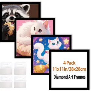 Diamond Art Frame 12x12 Inch - Diamond Frames 30x30 cm Painting Suitable for 10x10inch Picture, Diamond Frame Magnetic Self-Adhesive,Suitabble Frames Painting for Wall Window Door - (Black-4Pack)