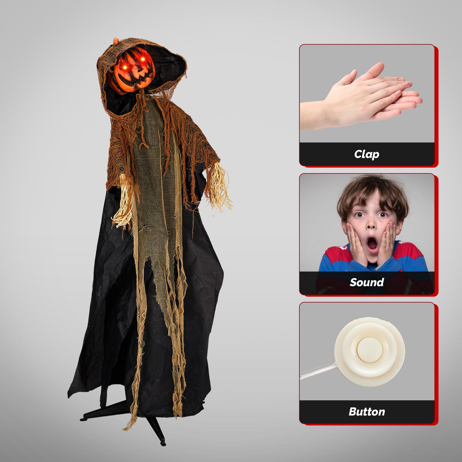Ubesgoo 5.8ft Life-Size Animatronics Pumpkin Ghost Decorative Prop, Sound-Activated Outdoor Indoor Decor with Creepy Eyes & Sounds, Scary Holiday Haunted House Supplies