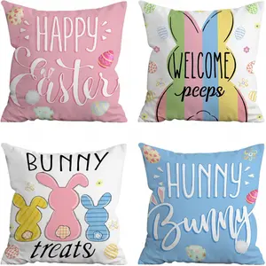 Hexagram Easter Pillow Covers 18x18 Set of 4, Easter Couch Throw Pillow Covers Bunny Decorations for Sofa, Indoor, Outdoor, Decorative Blue Pink Buffalo Plaid Spring Decor for Home, Home Textile