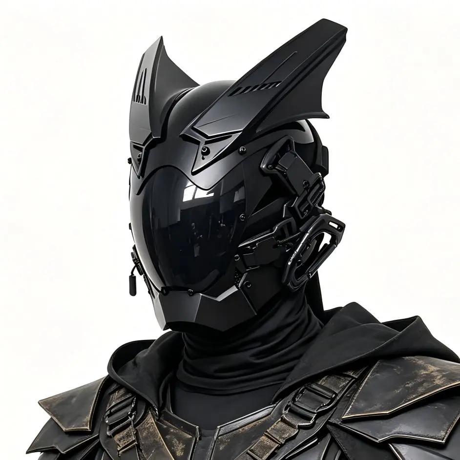 Techwear Punk Full Face Mask with Bat Ears, Unisex Modular PVC Accessory with a High-Reflective Visor for Halloween & Cosplay Parties, Cool Mask, Costume Mask