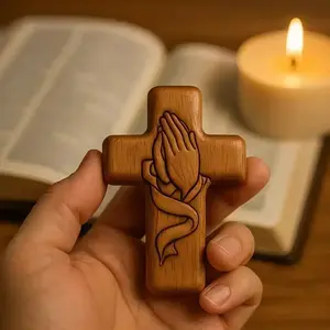 Prayer Cross Gift, Silent Faith Embrace, Prayer Hand Cross, Mini Sanctuary, Wall Cross, Crafted Cross, Decorative Item, Religious Home Decor