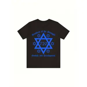 Men's Wear Brothers of the Struggle Black T-Shirt with Blue Star of David - Unique Graphic Tee Featuring '720', Growth and Development Text - Stylish Statement Piece for Casual Wear