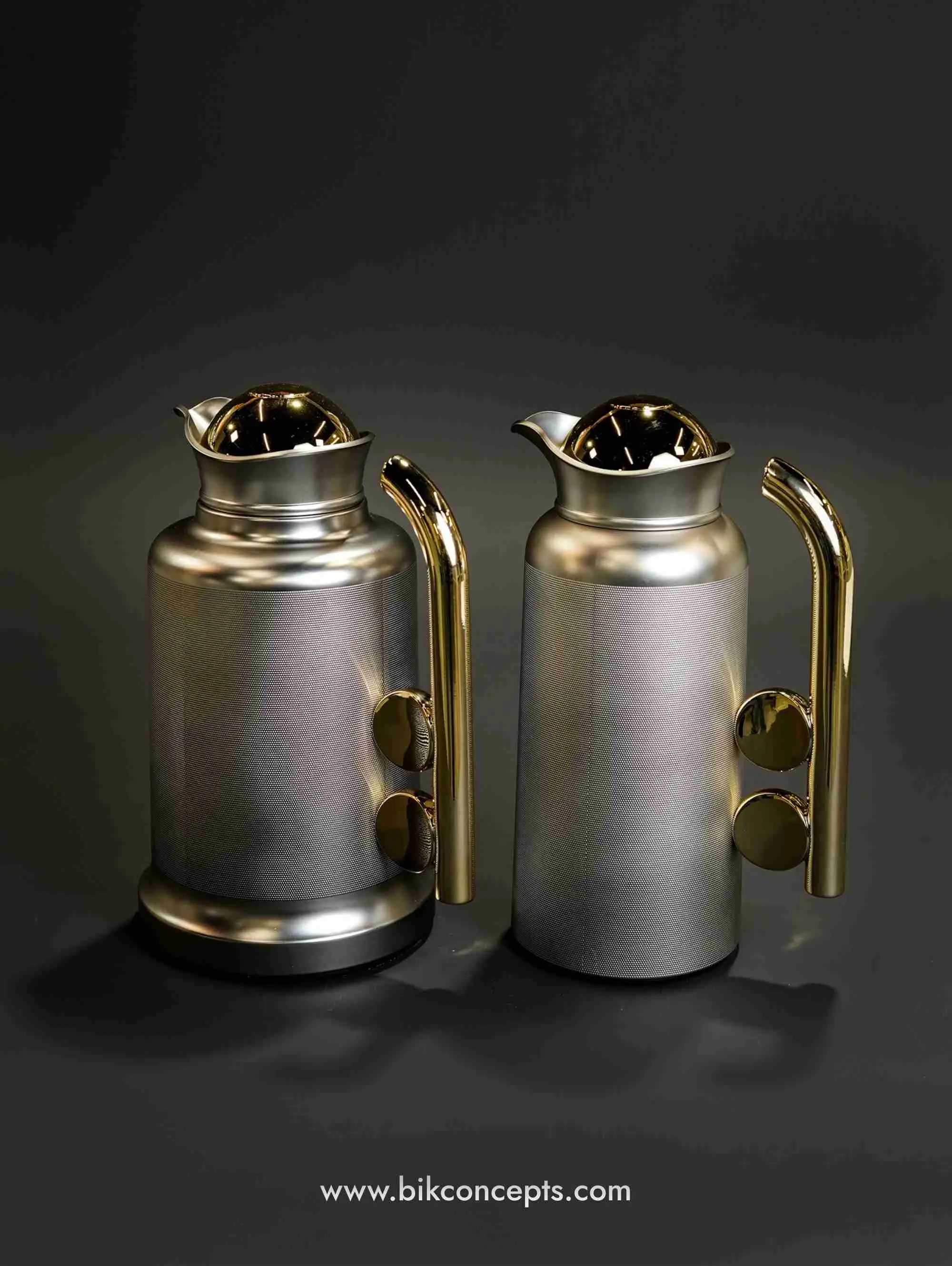 Aesthetic Silver & Gold Classic Arabic Dallah Set - 2-Piece Thermal Insulated Glass Coffee Flasks with Handles