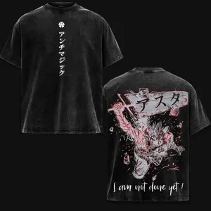 Asta Black Clover Black Bulls Anime Double Printed Vintage Washed Tee Unisex Oversize Anime Manga Washed Heavyweight Cotton T-shirt