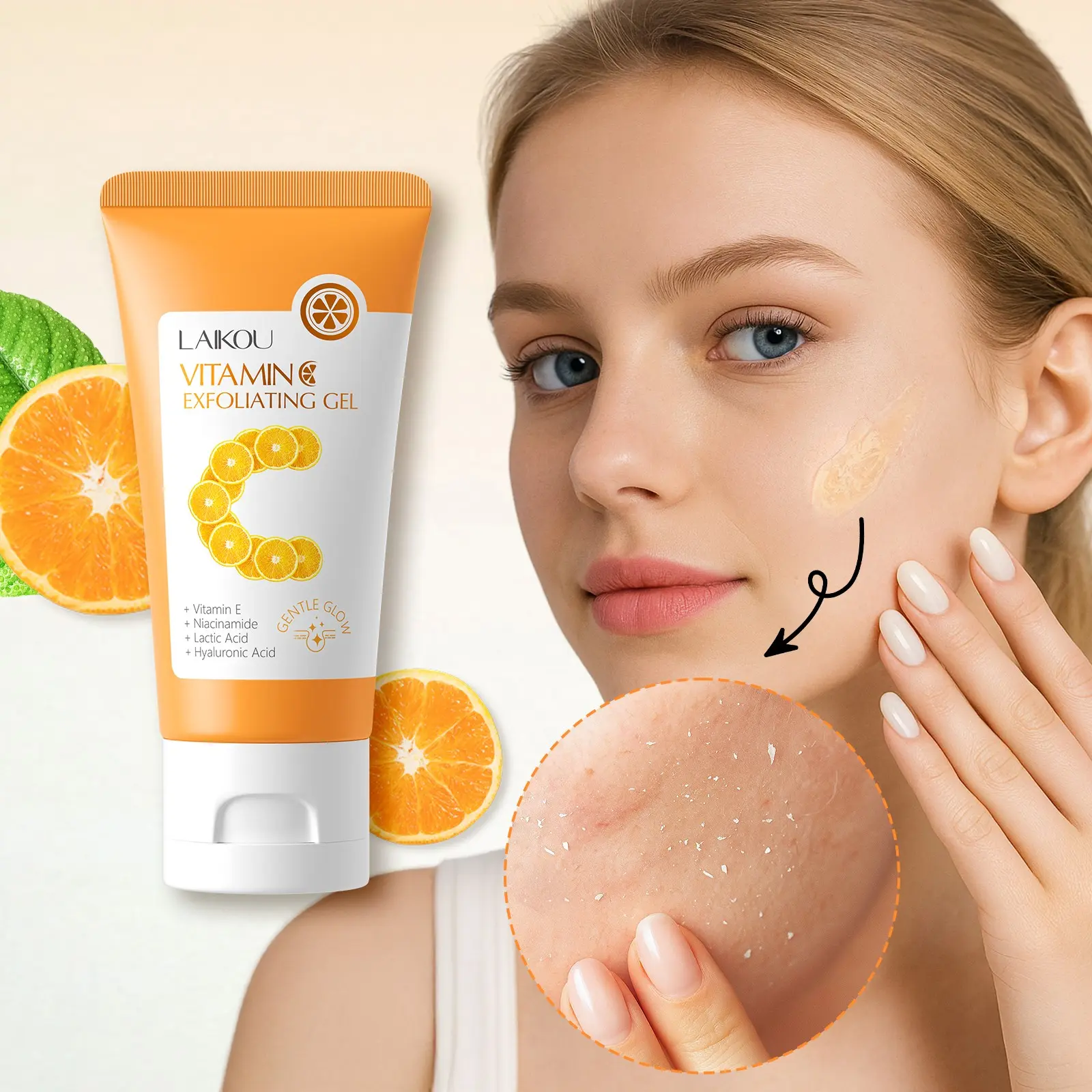Laikou Vitamin C Facial Exfoliating Gel, Gentle Face Exfoliator Scrub for Brightening, Deep Cleansing & Smoothing Skin, Remove Dead Skin, Dead Skin Remover, For All Skin Types