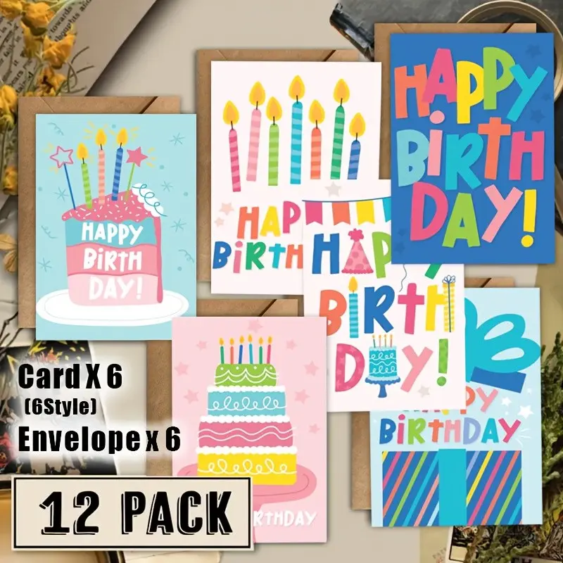 12pcs Birthday Cards with Envelopes, Colorful Graffiti Design, Perfect for Adults, Personalized and Bulk Buyers, Ideal for Parties, Happy Birthday Cards Bulk