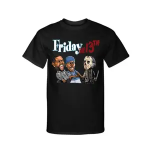 Halloween Jason Killer T-Shirt For Men's Friday The 13th Cartoon Funny Character Print Cotton Tee, Scary Horror Movie Themed Casual Tops Gift For Film Fans