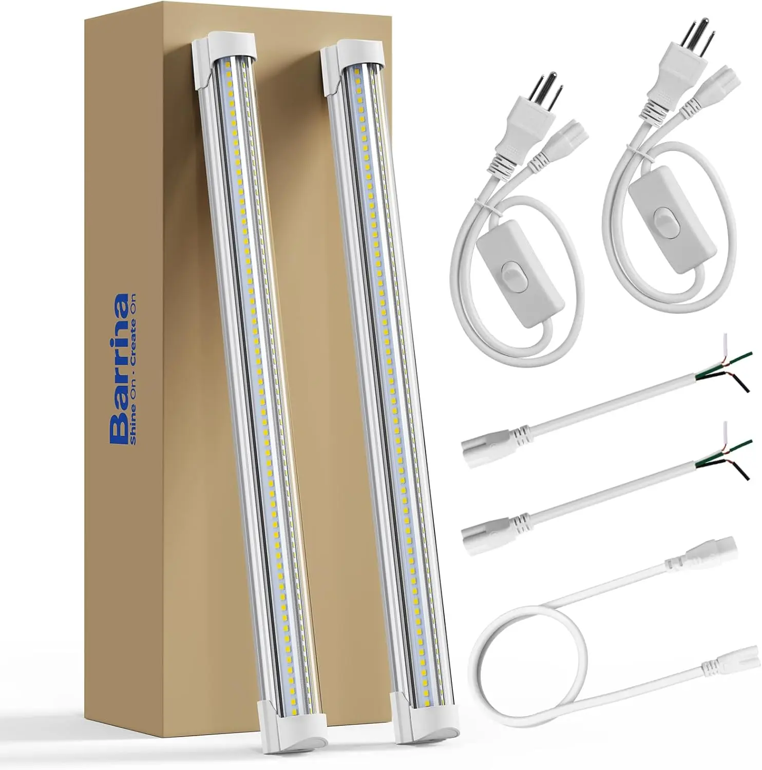 5000K 1.5FT LED Shop Light, 3450LM, 25W, T8 Under Cabinet Lighting, Workbench, Workshop, Room, Kitchen, Tube Light, Linkable Ceiling Lights Fixture with Built-in ON/Off Switch, ETL, 2 Packs