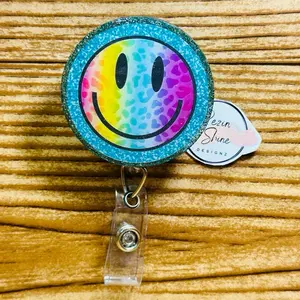 Colorful Smiley Teal Badge Reel