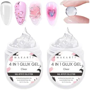 Makartt Solid Gel Builder-4 in 1 Nail Extension 3D Sculpting Gel UV Nail Glue for Acrylic Nails Rhinestones Gel Molding Gel Hard Gel for Nails UV/LED Nail Lamp Required Clear 15ML 2 Bottles