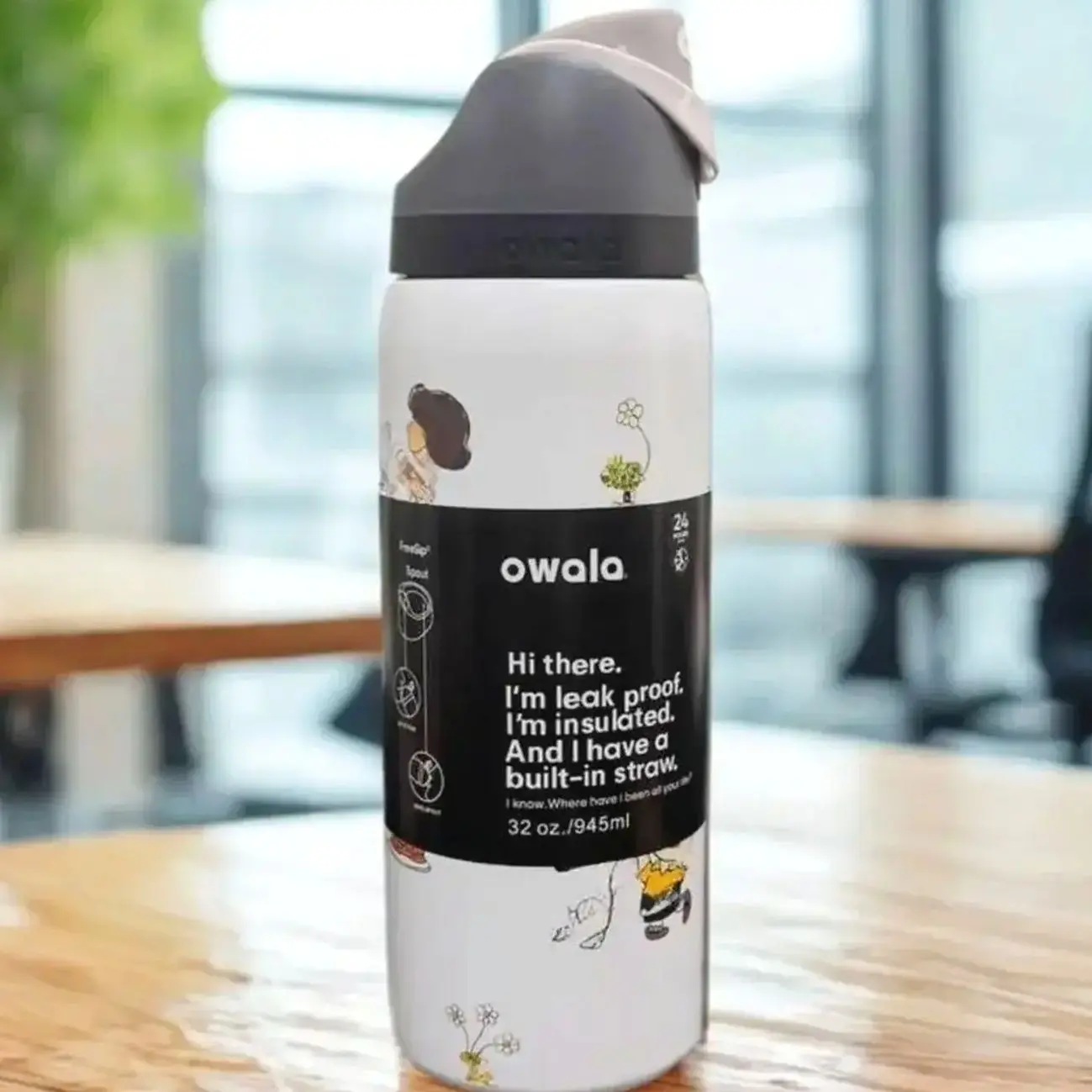 Owala 32 oz Stainless Steel Thermal Water Bottle - Leak-Proof Insulated Mug with Built-In Straw, BPA-Free Lid, Portable Drinkware
