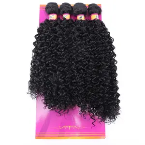 Afro Kinky Curly Synthetic Hair Weave 4  16 18 18 20 Inches Color 1B Black Jerry Curl Synthetic Hair Weft Extensions