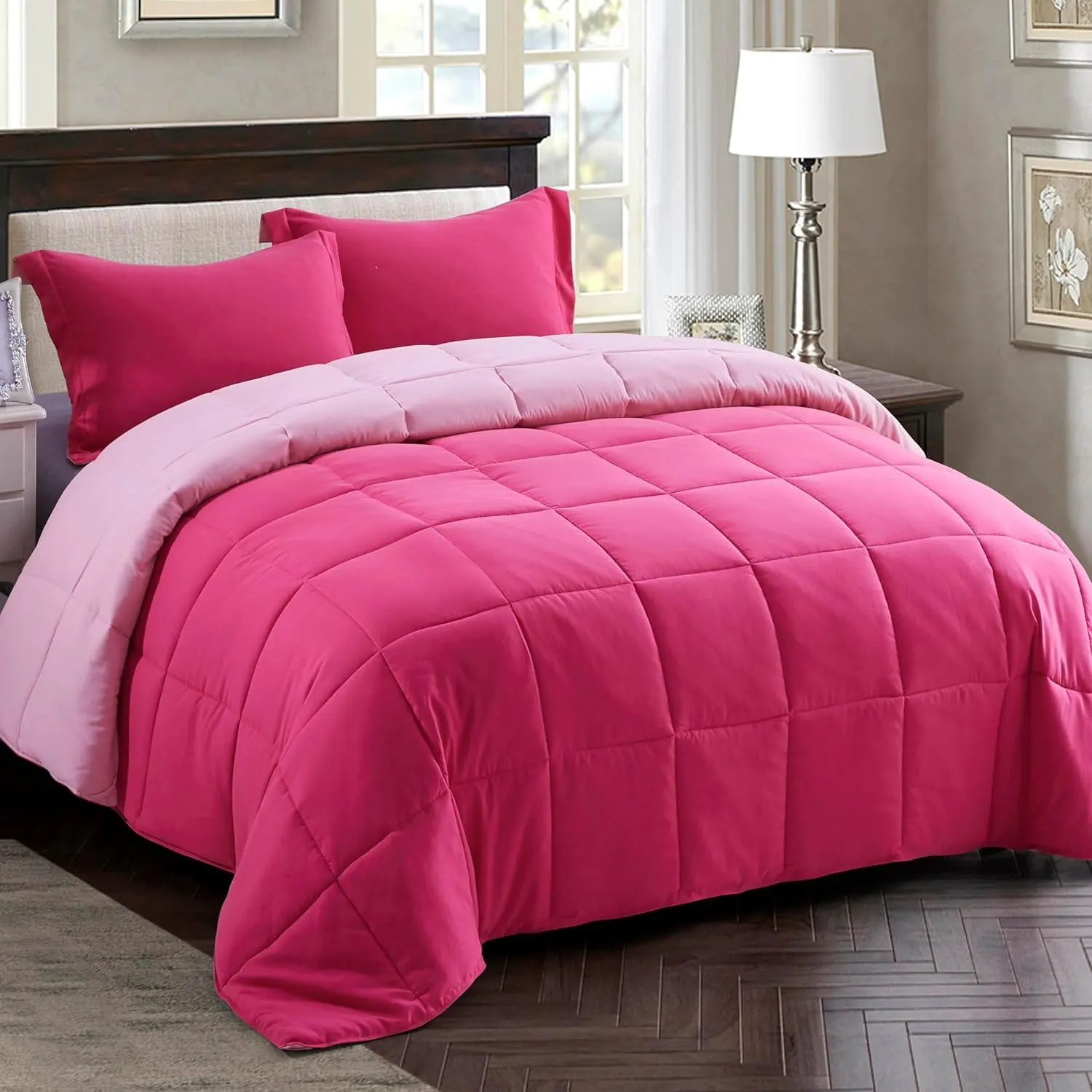 HIG 3pc Size Comforter Set - All Season Reversible Down Alternative Bedding Comforter Set - Quilted Duvet Insert with Corner Tabs - Box Stitched Blanket - Breathable, Soft,