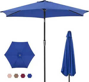 7.5ft Patio Umbrella with Crank and Tilt, Outdoor Table Umbrella with Push-Button 30° Angle Adjustment, UV15+ Water-Resistant Fabric, Vented Canopy for Airflow, 6 Ribs Rust-Proof Iron Frame for Pool Terrace Restaurant