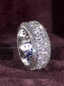 Classic Artificial Zircon Ring for Women, Bridal Rings Statement Ring, Wedding Engagement Anniversary Party Accessory Gift, Elegant Copper Jewelry for All Seasons