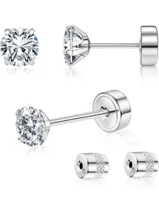 G23 Titanium Threadless Flat Back Earrings-Hypoallergenic 6A Cubic Zirconia Earrings Studs for Men-Trendy 20G Flatback Push Pin Cartilage Earring for Helix Tragus Piercing Stud Earring Jewelry Hypoallergenic CZ Earrings