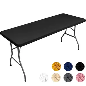Rectangle Tablecloth Elastic Fitted Tablecloths Washable Folding Polyester Table Cover, Camping, Banquet and Parties