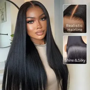 Wavymy Pre-bleached Yaki Straight 13x4 Ear To Ear  Lace Frontal Wigs Pre Everything 200% Density Transparent lace Wig Deep Part 100% Human Hair Wig