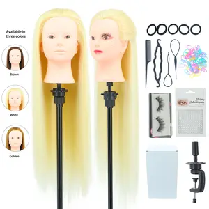 26-Inch Makeup Practice Head Model with Stand, Mannequin Head Stand, Hair Styling Training, Braiding Practice, Beauty Education, Available in, Gold, Colors