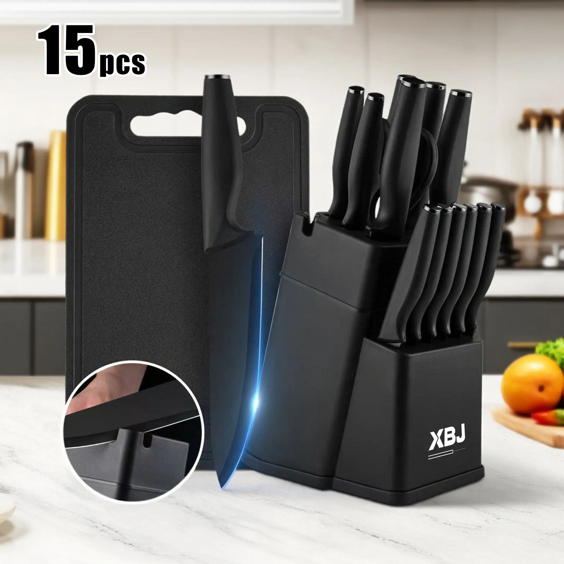 15-piece black knife set