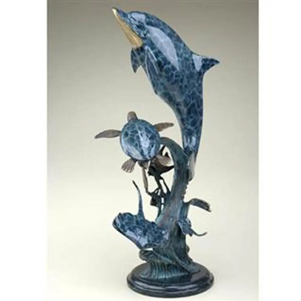 SPI Home Dolphin Seaworld Brass Sculpture – Ocean-Inspired Coastal Accent, 29" Tall