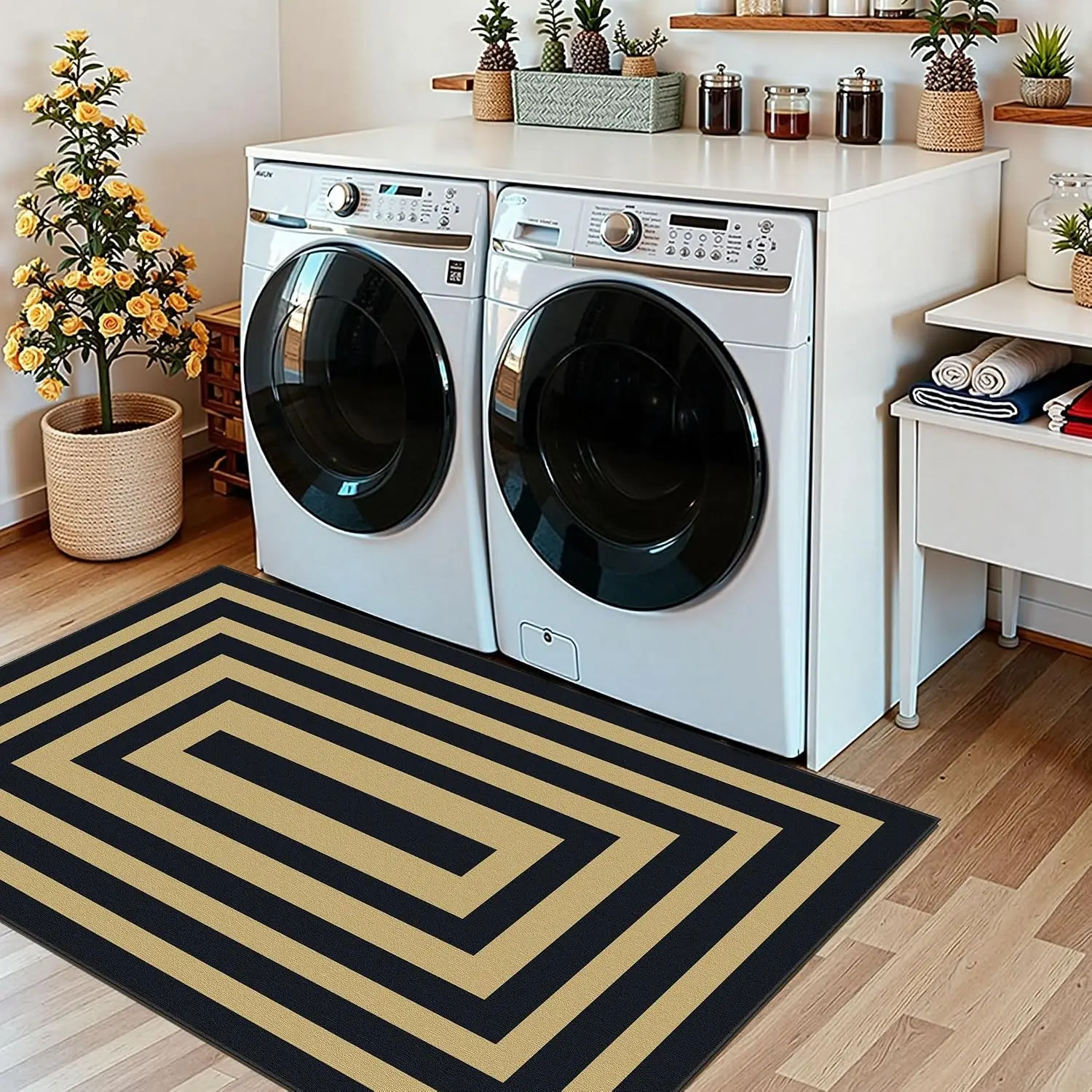 Geometric Border- Black/Tan