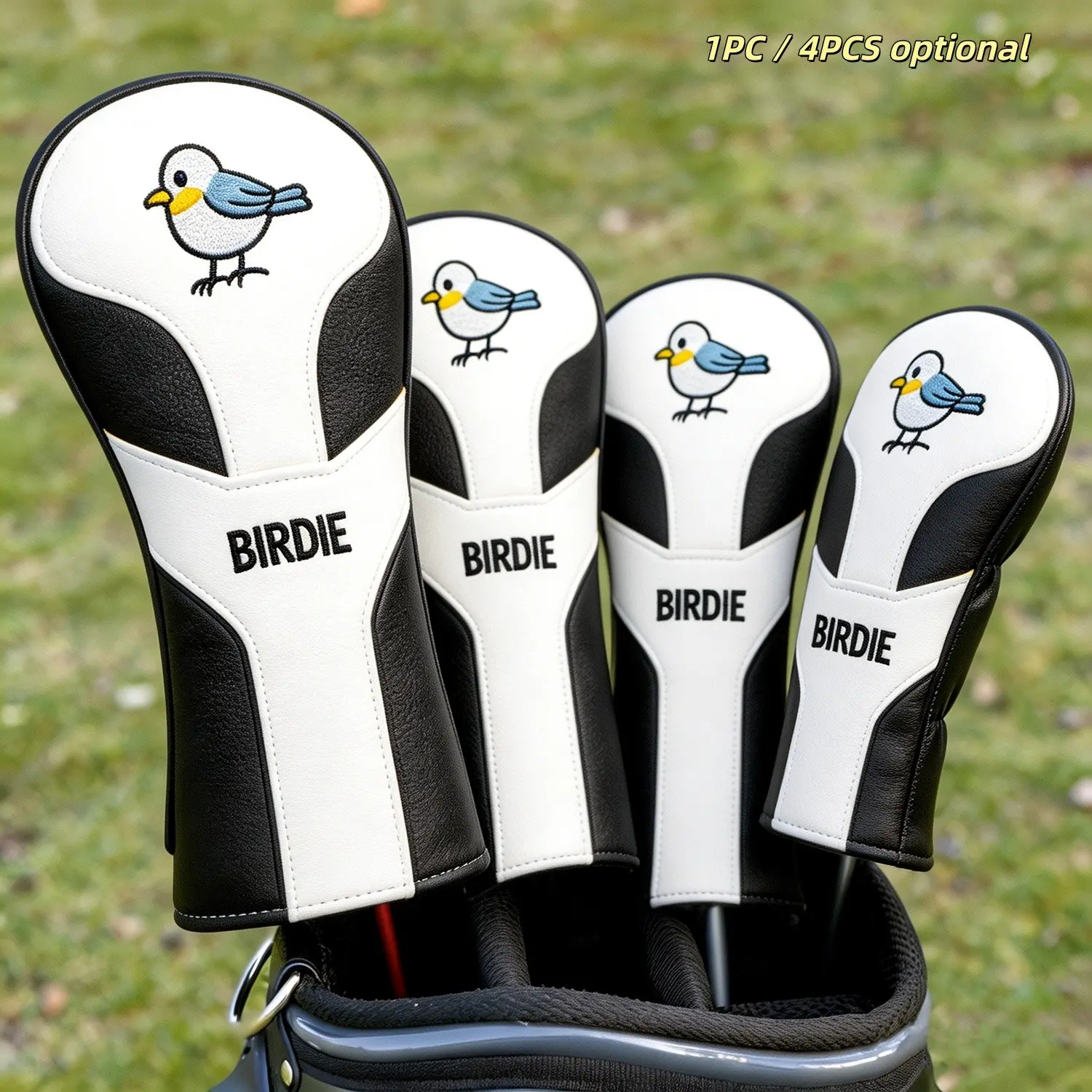 Cute Birdie Golf Headcovers Set, Mixed Size Golf Wood Club Protectors, Fashion Stitched Golf Accessories for Men Women, 1pc/4pcs