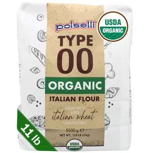 POLSELLI Organic Flour, Type 00, 100% Italian Grain, Double Zero Flour, OO Extra Fine, 5 kg, 11 lbs, BIO, Neapolitan Italian Pizza, Bread, Pasta, All Natural, Unbleached, All-Purpose, Unbromated, No Additives