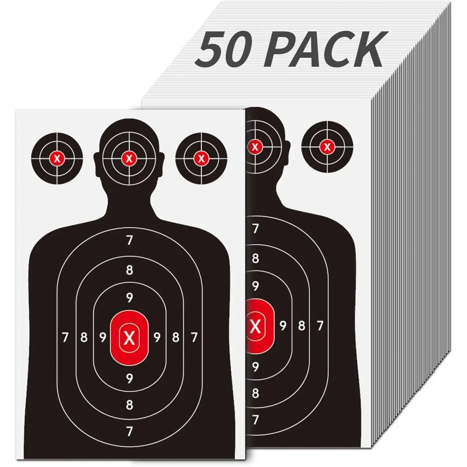 Silhouette Paper Shooting Targets for Range - 14x22 Inch Red Bullseye Gun Accessories for Handgun, Pistol, Rifle, BB & Airsoft - Reinforced Crease-Resistant Packaging