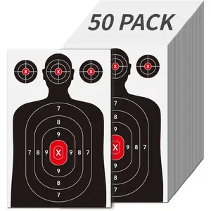 Silhouette Paper Shooting Targets for Range - 14x22 Inch Red Bullseye Gun Accessories for Handgun, Pistol, Rifle, BB & Airsoft - Reinforced Crease-Resistant Packaging