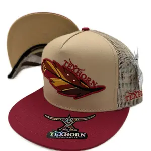 TEXHORN PLUMA OTOÑO TEXHORN HAT with Feather Design and Handcrafted Quality in Tan and Maroon Colors