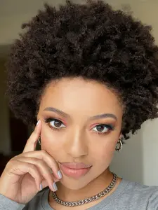Afro Kinky Curly Fluffy Pixie Cut Wig Natural Human Hair for Women 10 Inch Machine Made Short Curly Wigs Daily Wear