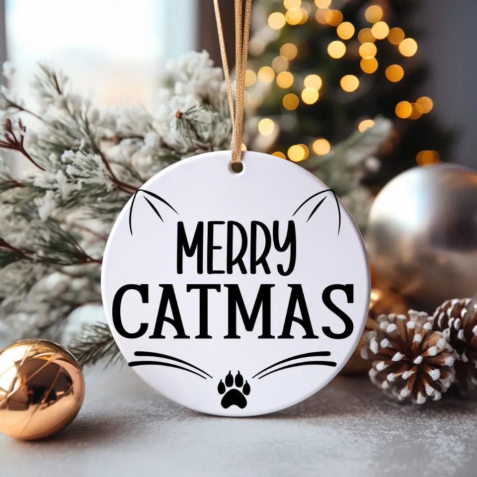 Merry Catmas Christmas Ornament | Ceramic Ornament | Christmas Tree Decoration, Cat Lover, Cat Person, Feline, Pet, Gift