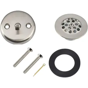 Lever Tub Trim Kit Set With Trip Lever Overflow Face Plate, Trip Lever Bathtub Drain with Strainer, Overflow and Matching Screws (BRUSHED NICKEL)