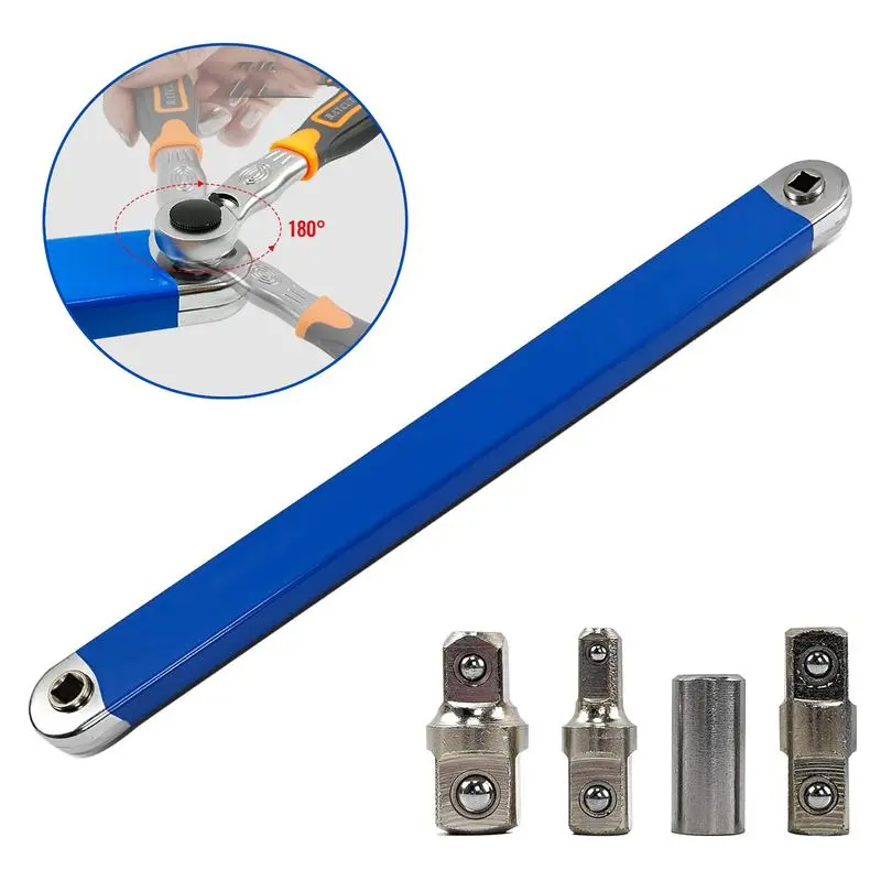 1 Set 360° Rotatable Offset Extension Wrenches, Impact-Ready Long-Reach Socket Extender Bar with 1/4", 3/8", 1/2" Drive Adapters, Labor-Saving Tool for Car Engine, Tight-Space Bolts, Set 1