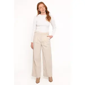 Faelan Wide Leg Cord Pants - Beige