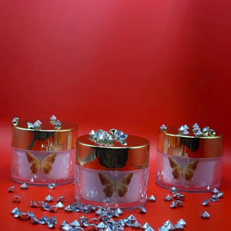 Eugenia's Collection Acrylic Powder 1oz Gold-Topped Jar with Butterfly Design & Sparkling Accents for Nail Artistry Elevate Your Nail Game