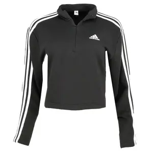 adidas Womens 3-Stripes Quarter Zip Sweatshirt Training Casual - Black
