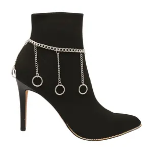 Women Silver Metal Boot Chain Link Bracelet Shoe Anklet Dangle Long Ring Charm Fashion Jewelry Adjustable size Band